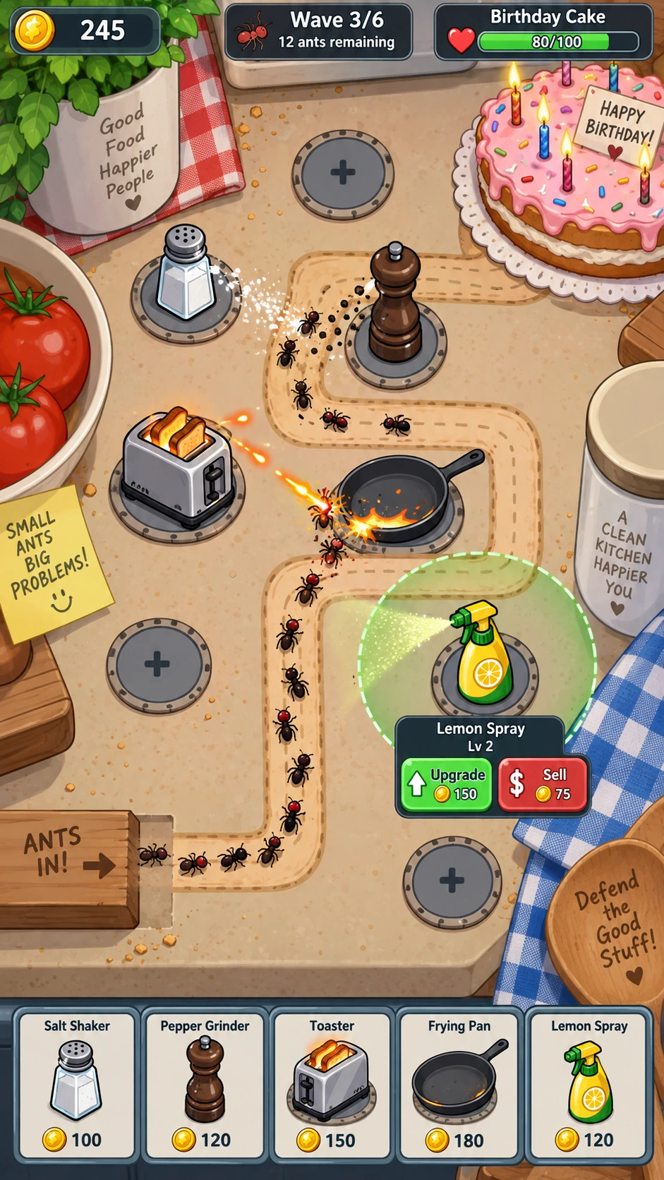 Kitchen Defense: countertop appliances defending a cake from ants